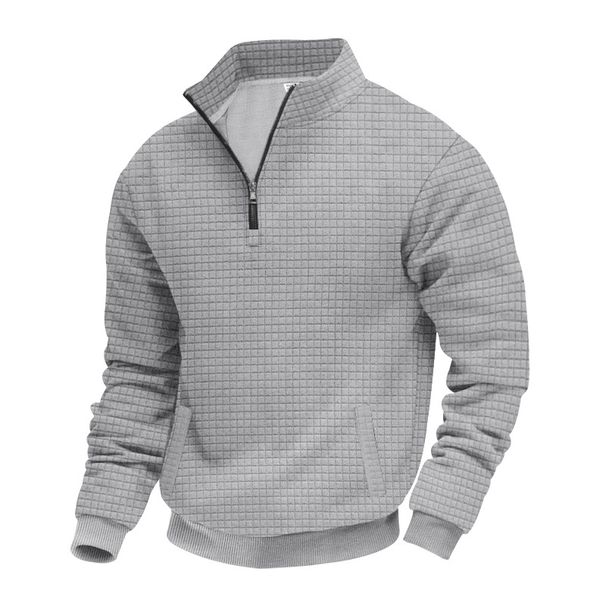 Men's Jacquard Checker Half-Zip Henley Sweatshirt – Oversized Streetwear Pullover With Tactical Pockets (95% Polyester + 5% Spandex, S-XXXL)_viptrois.com