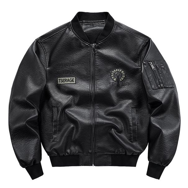 Large Size American Embroidered Stand-up Collar Jacket Men's And Women's Leather Jacket Men's Loose And Versatile PU Leather Machine_viptrois.com