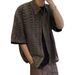 Men's Clothing Retro Old Fashioned Versatile Army Green Vintage Knitted Hollow Breathable Loose Holiday Short Sleeved Shirt Men_viptrois.com