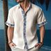 Men's Linen Short Sleeve Shirt With 3d Print, Relaxed Fit For Summer, Casual Breathable Button Down Shirt_viptrois.com