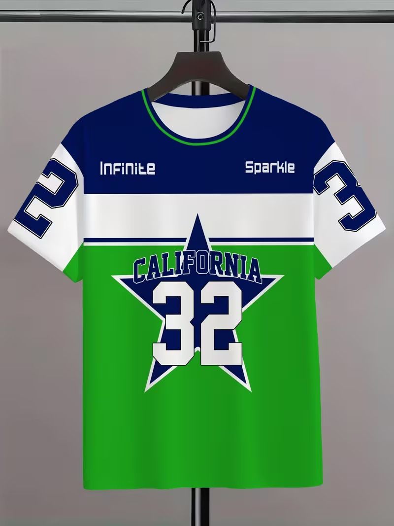 Men's Casual Short Sleeve T-Shirt Breathable Polyester Tee with Bold Number 32 Print for Daily Wear_viptrois.com