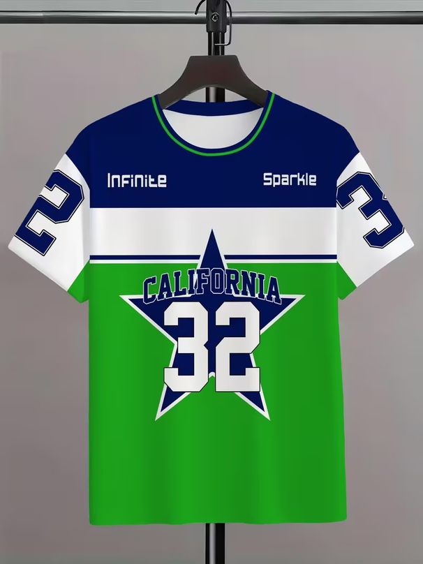 Men's Casual Short Sleeve T-Shirt Breathable Polyester Tee with Bold Number 32 Print for Daily Wear_viptrois.com