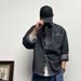 Men's Clothing Plus Size Casual Loose Drop Shoulder Striped Denim Long Sleeve Shirt Spring And Autumn Men's Thick Shirt Large Size Jacket_viptrois.com