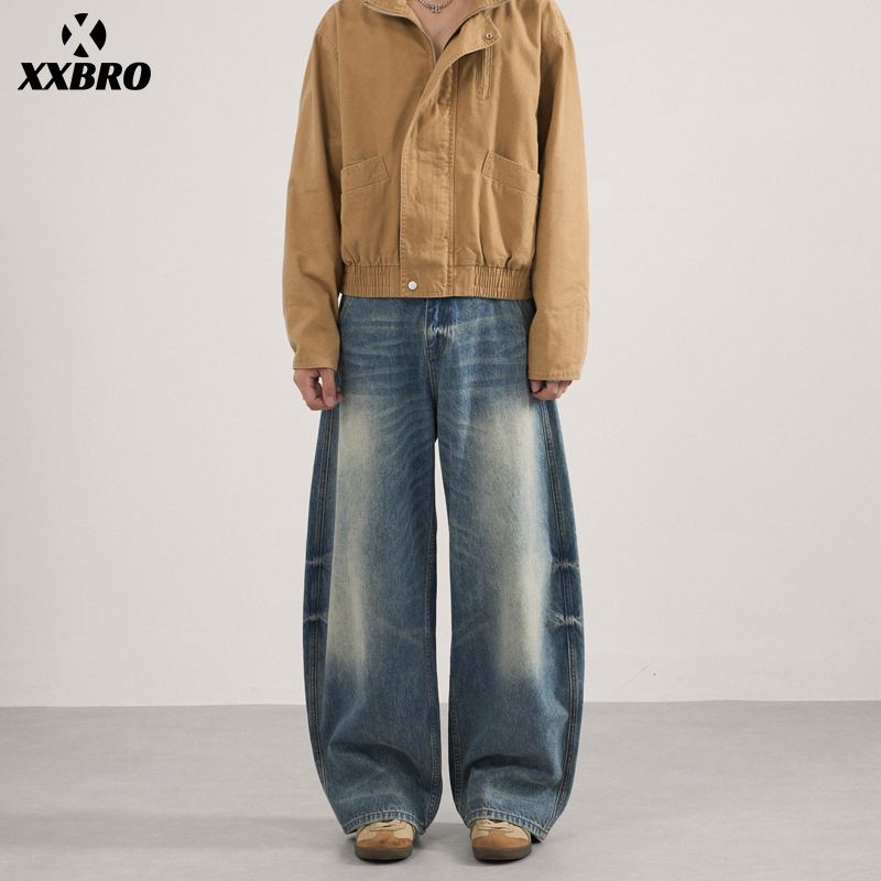 Men's Clothing Men's Retro Barn Style Washed Distressed Straight Leg Jeans Tie Dye Wide Leg Pants Curved Knife Loose Fit_viptrois.com