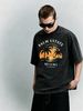 Summer Washed Cotton T-Shirt, Men's Palm Estate Miami Florida Sunset Print, Retro Coastal Vacation Style, Casual Oversized Tee_viptrois.com