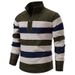 "Men's Stand Collar Half-Zip Knit Sweater – Plush Fleece-Lined Winter Pullover With Sporty Badge Detail (Navy/Green/Beige, M-3XL)"_viptrois.com