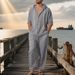 Men's Linen Hooded Shirt And Pants Set - Casual Loose Fit Beachwear For Spring & Fall - Breathable Long Sleeve Top With Relaxed Fit Trousers_viptrois.com