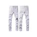 Men's Slim Fit Straight Jeans With Splatter Paint & Patchwork Details - Stretch Denim Pants For Casual Streetwear_viptrois.com