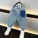 Children's clothing Boys' non-elastic drawstring denim bloomers spring and autumn new style handsome children's versatile pants boys' pants_viptrois.com
