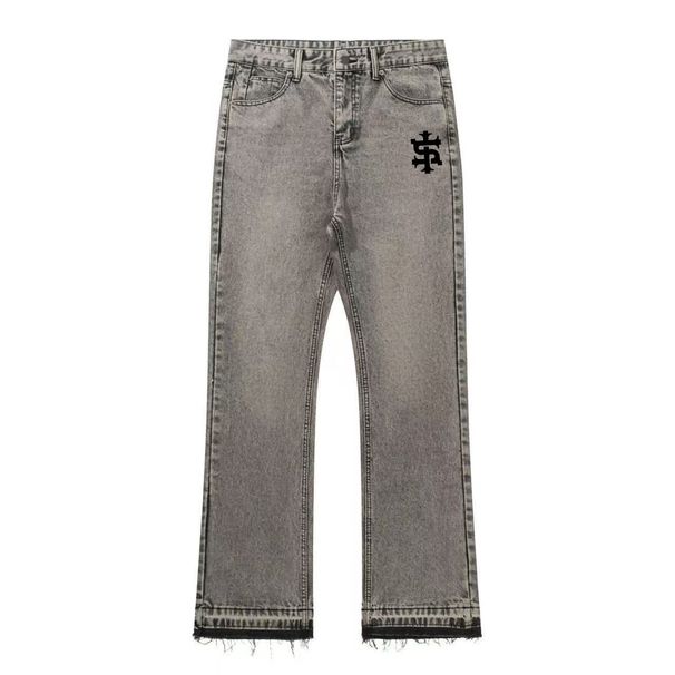 Men's Clothing Men's Washed Vintage Denim Jeans With Washed Hem And Tassel Color Blocking, S Style Combination._viptrois.com