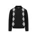American Retro Quilted Jacquard Turn-Down Collar Knitted Sweater Unisex Autumn Winter Lazy Loose Feel Long Sleeve Polo_viptrois.com