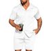 2025 Men's Lapel Cardigan And Two-Piece Set Summer Solid Color Casual Fashion Short Sleeve Shorts_viptrois.com