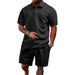 Men's Clothing Summer New Jacquard Short Sleeved Shorts Suit Men's Leisure Sports Lapel Polo Suit_viptrois.com