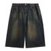 Men's Clothing Hong Kong Style Retro Distressed Men's Loose Wide Leg Denim Shorts Trendy Summer Lazy Style Nostalgic Color Vintage Seven Point_viptrois.com