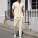 Men's Clothing Men's Clothing Summer New Style Ready Stock Casual Stand Collar Short Sleeve Long Pants Two Piece Set_viptrois.com