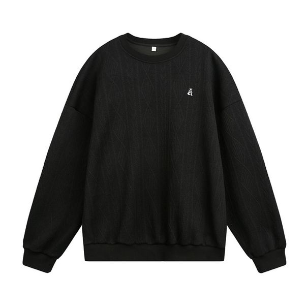 Vintage-Inspired Letter Embroidery Crewneck Sweatshirt For Men - Retro Textured Jacquard Pullover With Contrast Color Design_viptrois.com