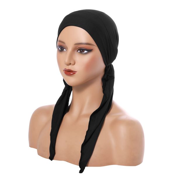 New multi color turban hat curved hat solid color turban hat ladies hat long tail hat fashion headband female style_viptrois.com