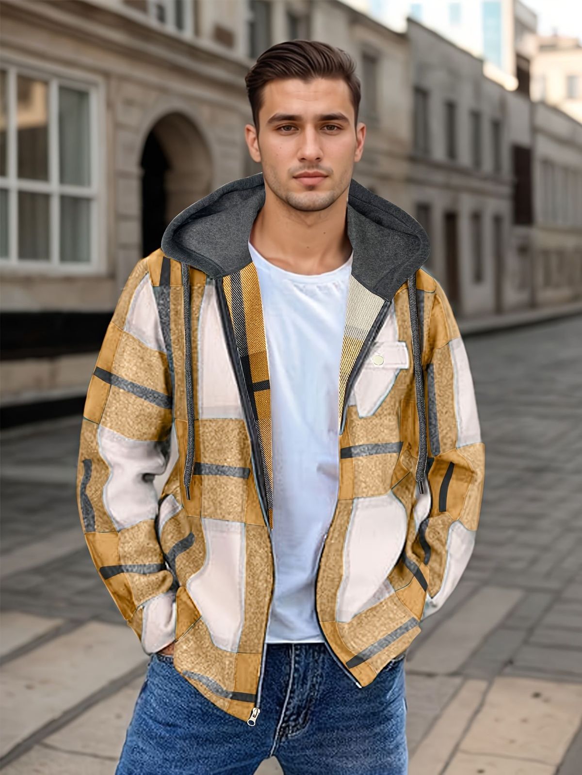 Men's Flannel Woolen Jacket Zipper Hoodie Winter Warm Hooded Coat_viptrois.com
