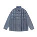 Men's Clothing Retro Design Plaid Floral Heavy Embroidery Denim Long Sleeved Shirt Loose Casual Couple Shirt_viptrois.com