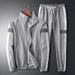 Men's Korean Style Stand Collar Jacket & Loose Trousers Set – Breathable Cotton (M-5XL, Black/Grey/White)_viptrois.com