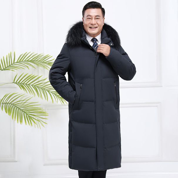 Men's Clothing Long Over Knee Dad Down Jacket Men's Plush And Thickened Business Casual Fur Collar Coat Winter_viptrois.com