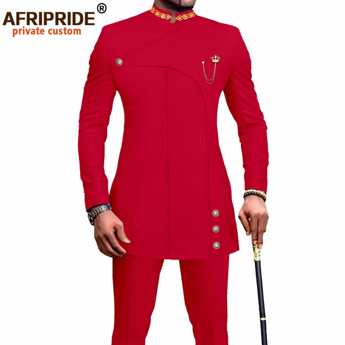 Men's Slim Fit African Print Two-Piece Set – Breathable Polyester Muslim Prayer Outfit_viptrois.com