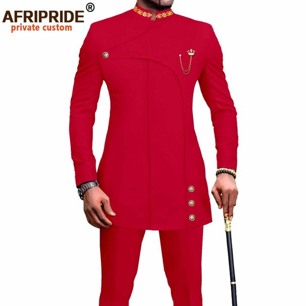 Men's Slim Fit African Print Two-Piece Set – Breathable Polyester Muslim Prayer Outfit_viptrois.com
