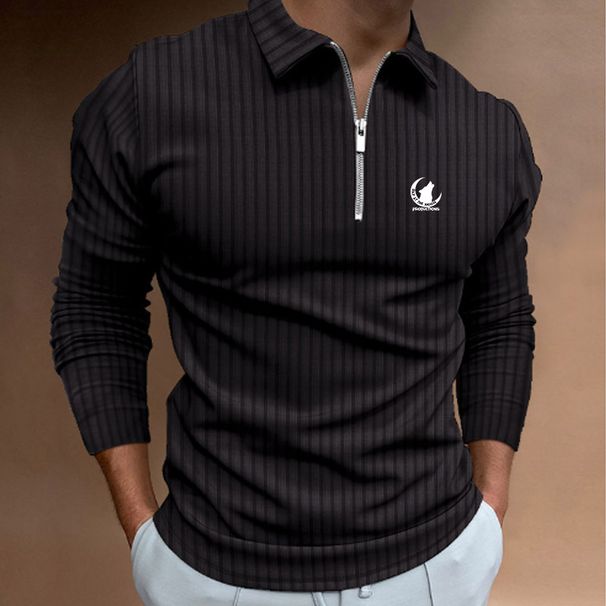 2025 Frühling Herbst Männer Langarm Reiß Verschluss Polos Hirt, Männer Lässig Golf Streifen Polos Hirt._viptrois.com