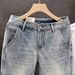 Men's Slim Fit Light Blue Jeans - Trendy Stretch Ankle-Length Casual Pants (Blue/Black, 28-36) Distressed Wash Effect_viptrois.com