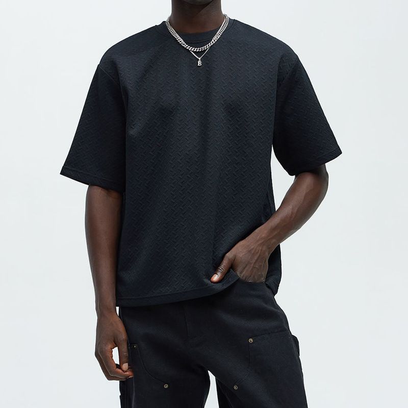 Men's Clothing New Solid Color Round Neck Short Sleeve Fashionable Casual Foreign Trade Men's All Match Tops_viptrois.com