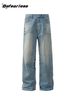 Men's Clothing Retro Washed Cat Whisker Clean Fit Straight Wide Leg Jeans Trendy Men And Women Loose Casual Trousers_viptrois.com