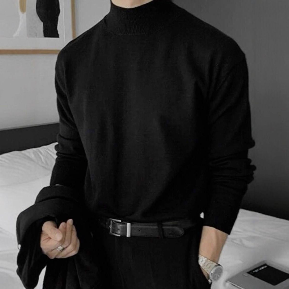 Men's Semi-Turtle Neck Knit Sweater – Old Money Style Slim Fit Pullover, Breathable Blend Fabric For Business Casual & Daily Wear_viptrois.com
