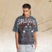 American-style Crop With Architectural Text Printed All Over, Washed And Distressed, Loose Fit, One-piece Cut,_viptrois.com