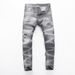 Men's Clothing High Street Fashion Men's Jeans Old Gray Washed Hole Patch Paint Trendy Brand Slim Fit Pants_viptrois.com