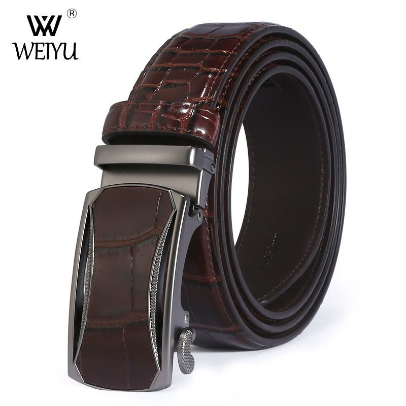 Cowhide casual automatic buckle men's belt Youth business belt_viptrois.com