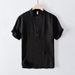 Men's Clothing Cotton And Linen Wrinkled Linen Short Sleeved Shirt Fresh Stand Up Collar Pullover T Shirt Casual Summer Linen Shirt_viptrois.com