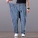Large Size Jeans Men's Fattened Plus Size Fat Loose Straight Jeans Men's Elastic Cross-border Jeans_viptrois.com