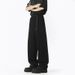 Men's American Style Flowy Waffle Knit Casual Pants Spring Thin Cool Loose Straight Leg Sweatpants Solid Color Belted Curved Trousers_viptrois.com