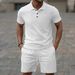 Men's Clothing Solid Color Jacquard Lapel Button Short Sleeved Shorts Suit_viptrois.com