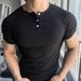 Men's Retro Sports T-Shirt Henley Collar Short Sleeve Coarse Ribbed Casual Style Summer Fit Tapered Cuffs_viptrois.com