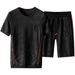 Men's Clothing High-end jacquard webbing splicing casual suit men's summer large size style personality matching shorts two-piece suit_viptrois.com
