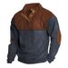 Men's Casual Color-Block Stand Collar Fleece Sweatshirt - Breathable & Comfortable Plus Size Pullover For Spring/Autumn_viptrois.com