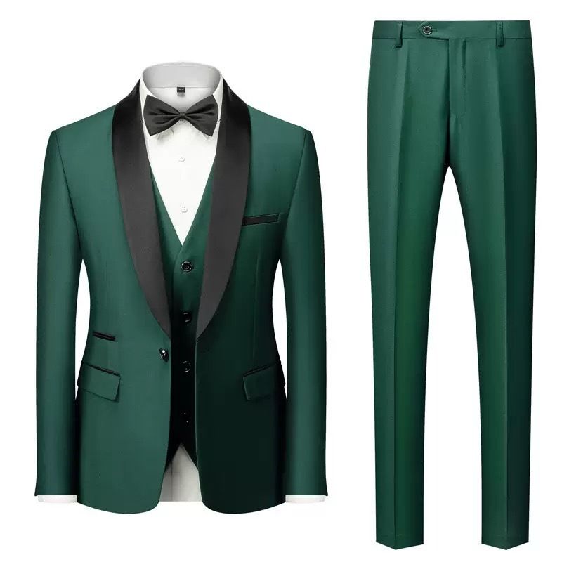 Men's Clothing Suit Three Piece Green Collar Groom Wedding Suit Men's Slim Wine Red Groomsman Suit Wedding Dress_viptrois.com