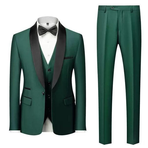 Men's Clothing Suit Three Piece Green Collar Groom Wedding Suit Men's Slim Wine Red Groomsman Suit Wedding Dress_viptrois.com