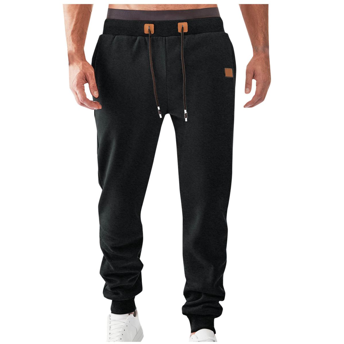 Men's Fleece Jogger Pants - Polyester Casual Sweatpants With Tapered Cuff, Elastic Waist & Pockets (Black/Navy/White/Khaki/Burgundy/Gray)_viptrois.com
