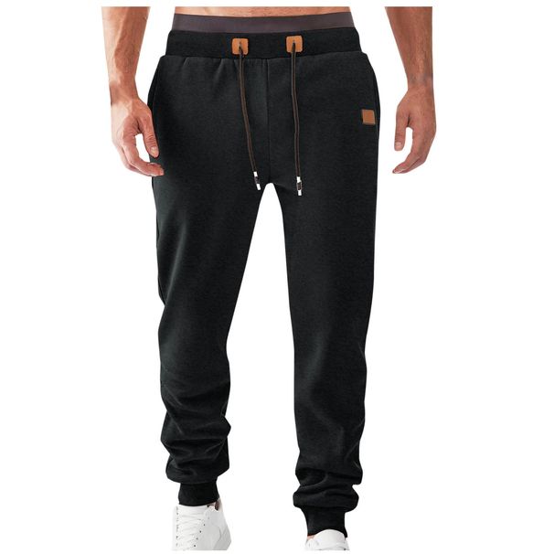 Men's Fleece Jogger Pants - Polyester Casual Sweatpants With Tapered Cuff, Elastic Waist & Pockets (Black/Navy/White/Khaki/Burgundy/Gray)_viptrois.com