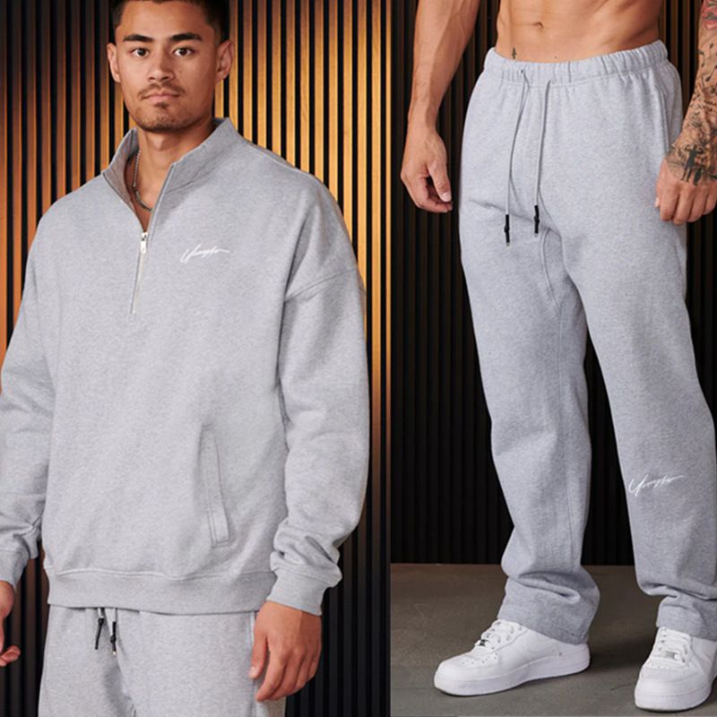 Men's Clothing Autumn and winter YOUNG half zip suit men's sports fitness training suit running casual sweatshirt sweatpants suit_viptrois.com