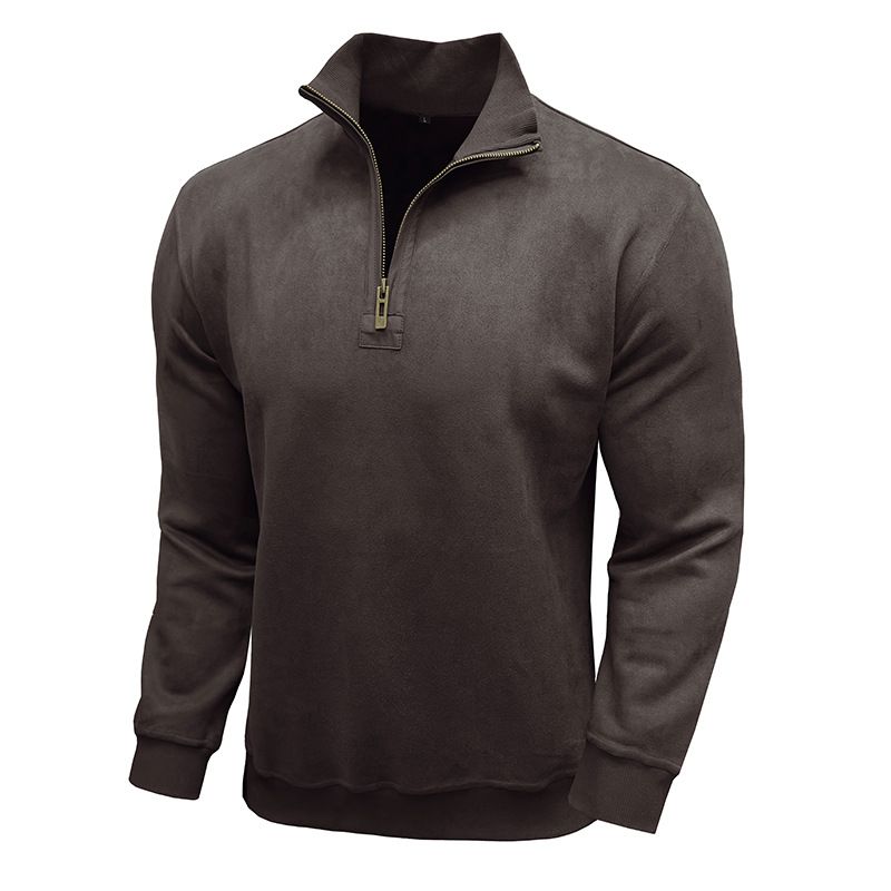 Men's Retro Zip-Up Fleece Hoodie With Stand Collar – Thickened Polyester Pullover For Fall & Winter (Black/Grey/Army Green/More)_viptrois.com