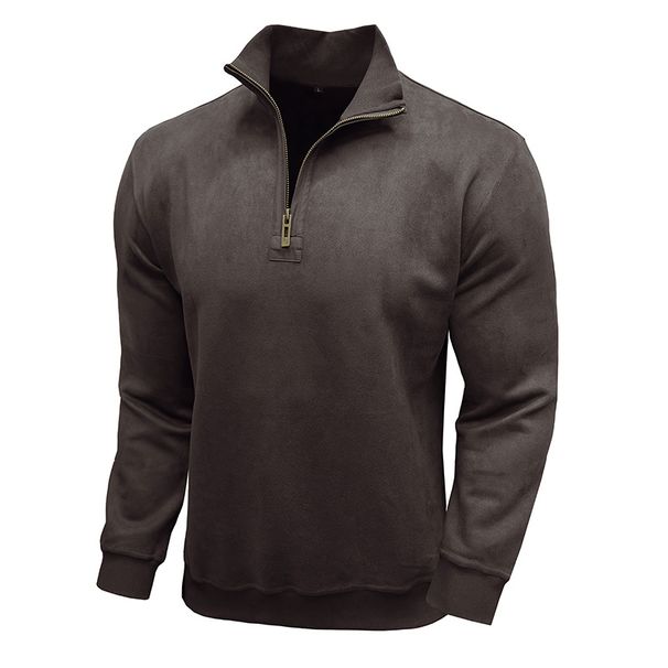 Men's Retro Zip-Up Fleece Hoodie With Stand Collar – Thickened Polyester Pullover For Fall & Winter (Black/Grey/Army Green/More)_viptrois.com