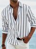 Men's Clothing Spring And AutumnNew Men's Yarn Dyed Striped Cotton And Linen Casual Loose Long Sleeved Shirt_viptrois.com